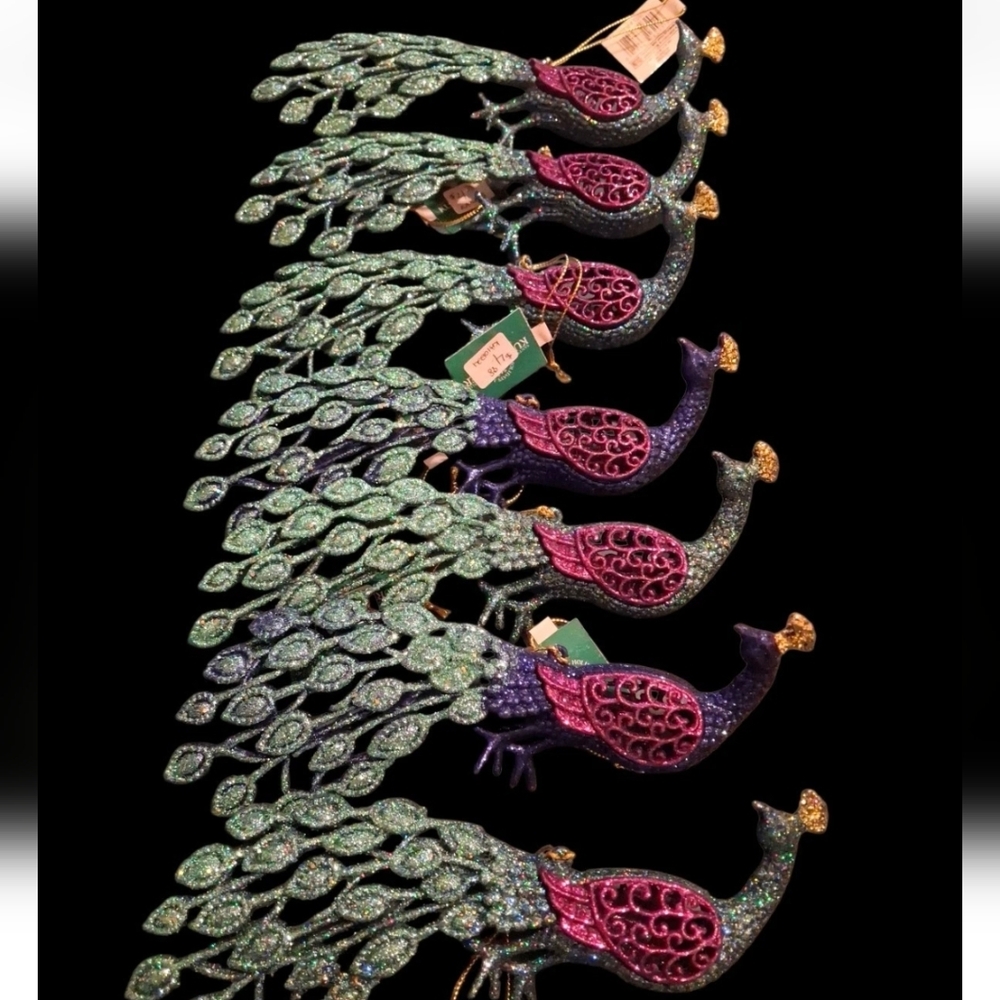 Set Of 7 Kurt Adler Purple and Teal Acrylic Glitter Christmas Ornaments